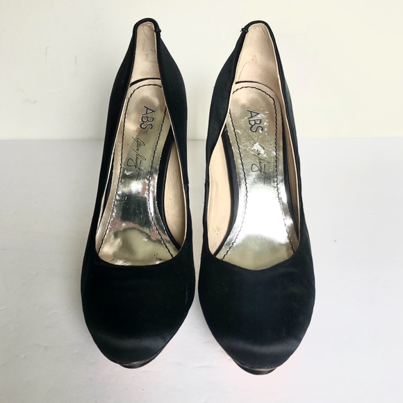 ABS Atlas Black Satin Platform Silver Heels - 8.5 - Picture 2 of 8